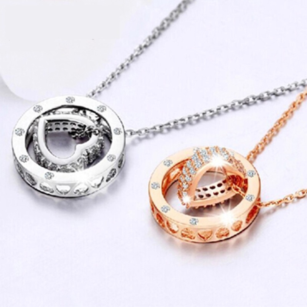 Sterling Silver Round and Heart shapes Necklace